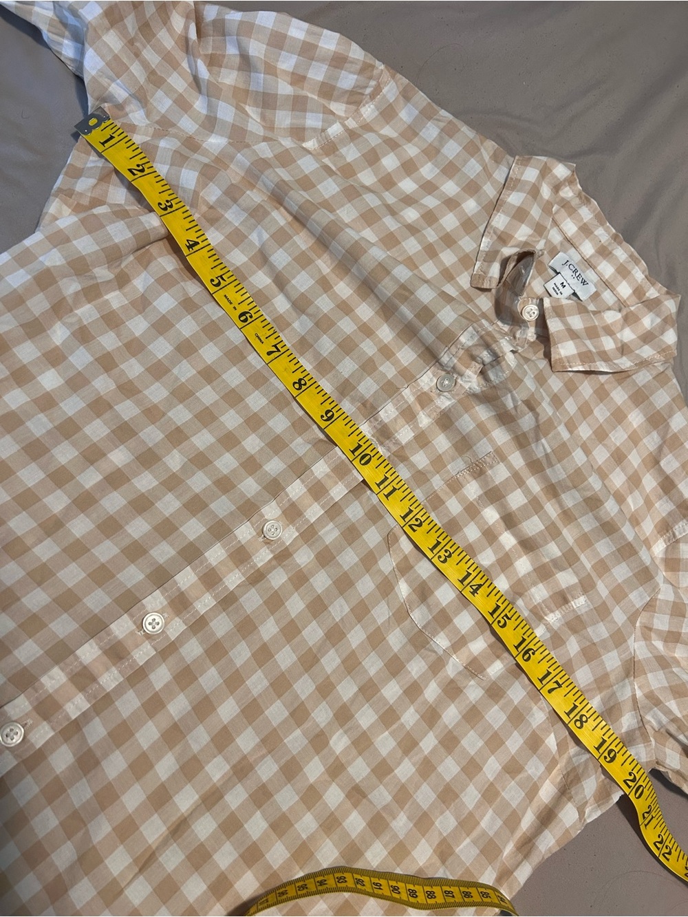 J. Crew Gingham Flannel Button Up Size M Tan & White 100% Cotton Casual - Picture 11 of 13